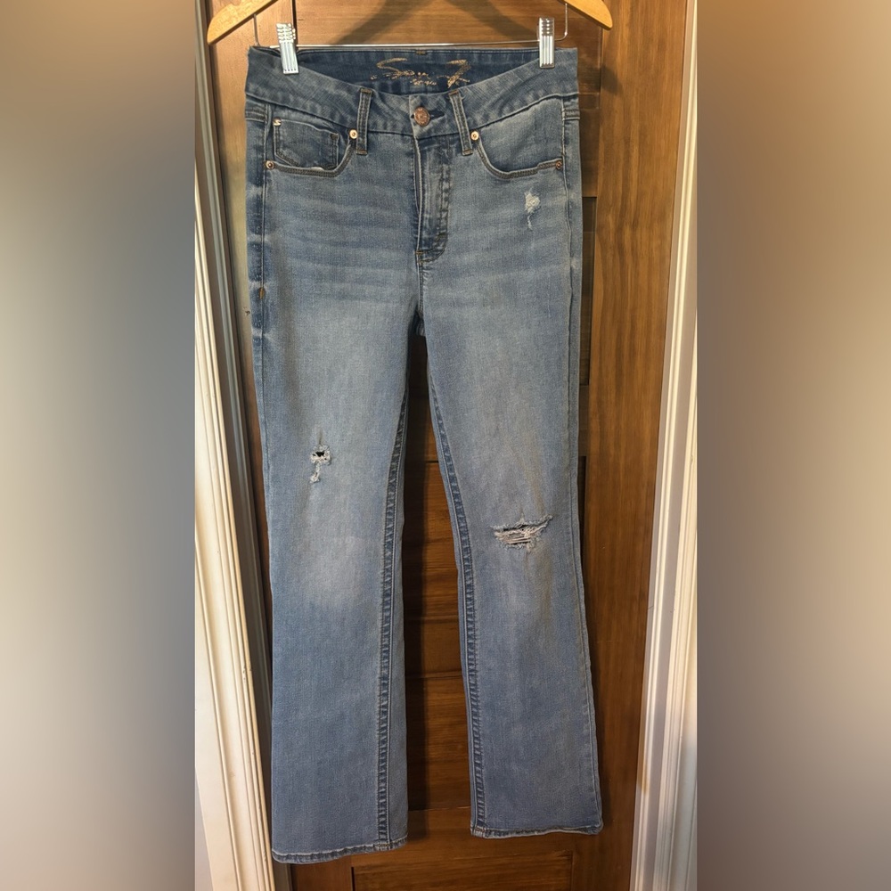 Seven7 Light Blue Distressed Flare Jeans